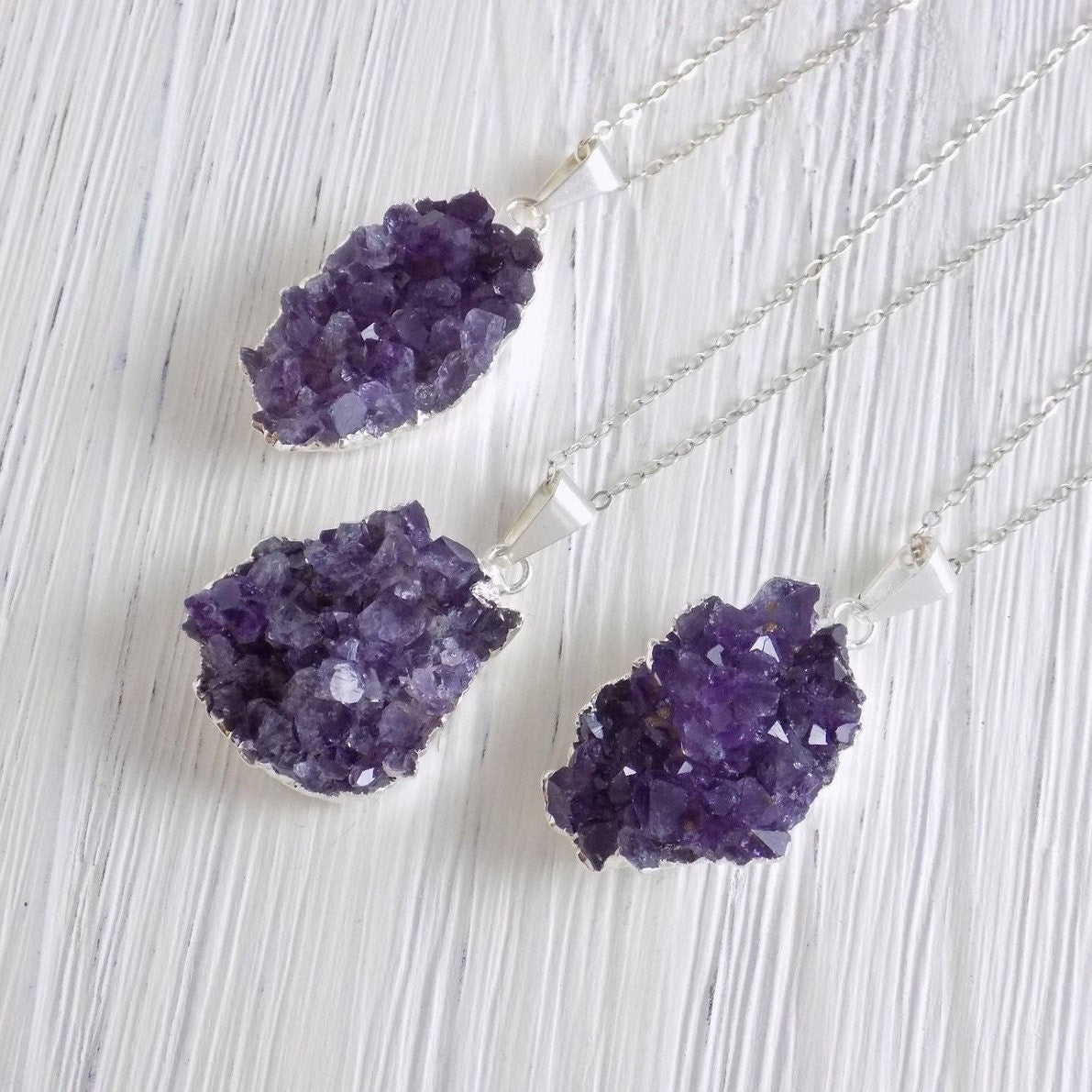 Small Amethyst Necklace Silver, Raw Purple Druzy Pendant, Gifts For Mom, Gift For Best Friend, R12-30