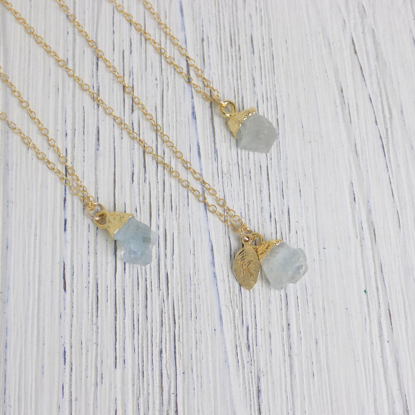 Custom Raw Aquamarine Gemstone Necklace Gold, March Birthstone Gifts For Her, G13-551