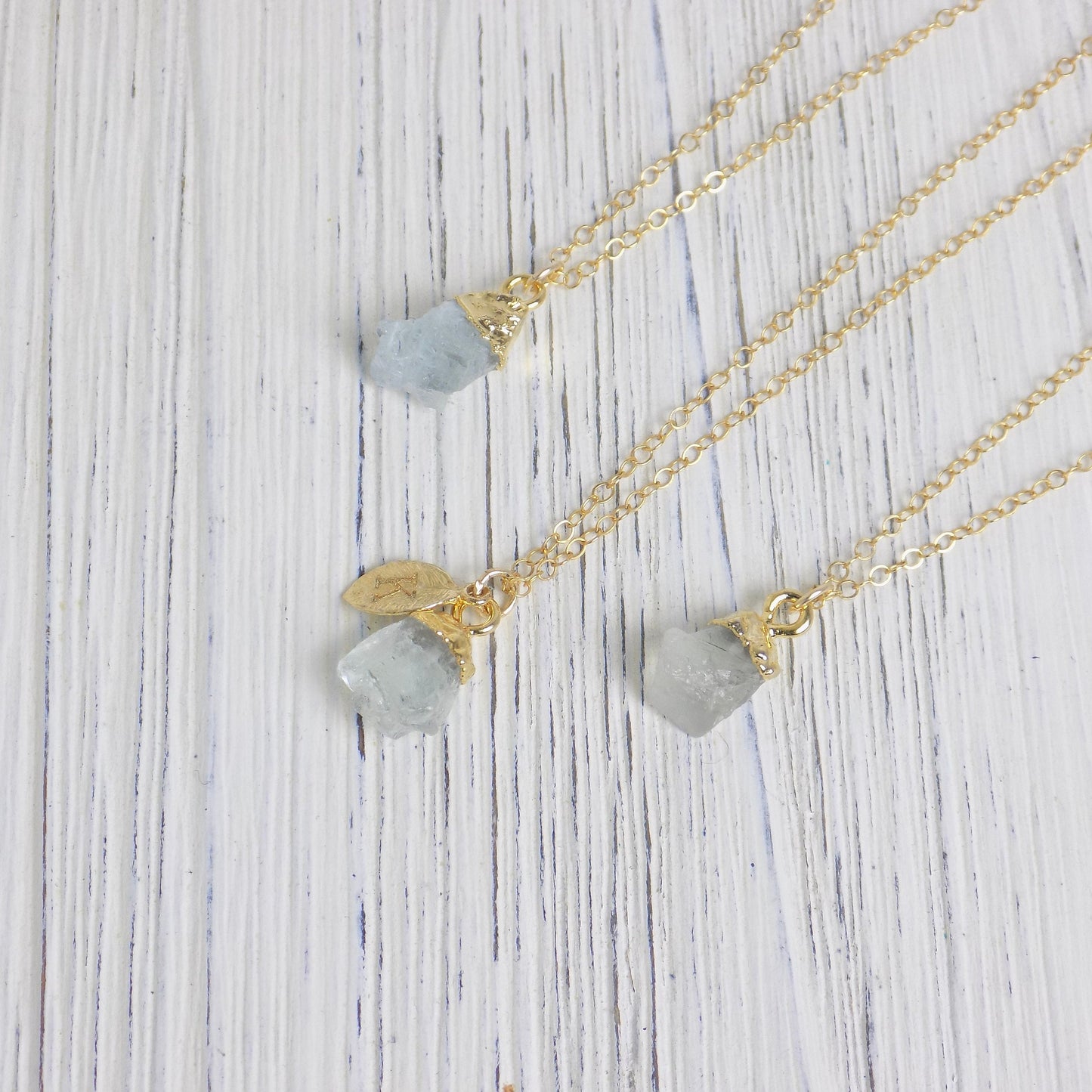 Custom Raw Aquamarine Gemstone Necklace Gold, March Birthstone Gifts For Her, G13-551