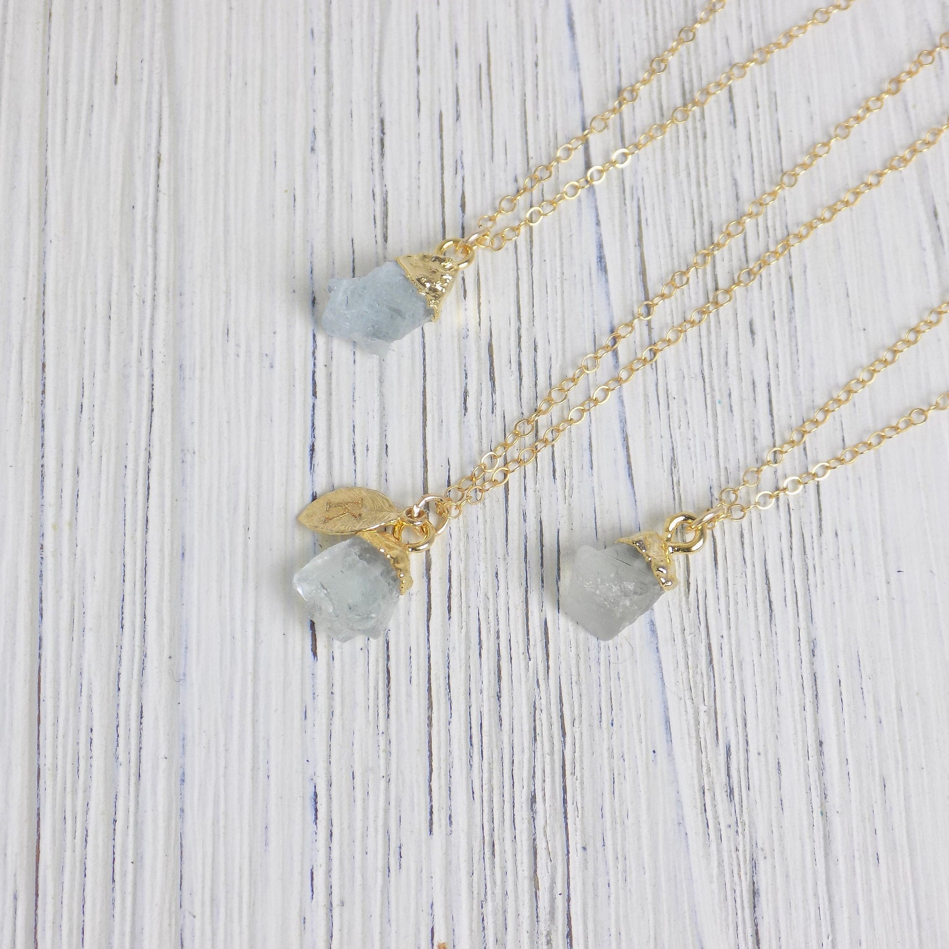 Custom Raw Aquamarine Gemstone Necklace Gold, March Birthstone Gifts For Her, G13-551