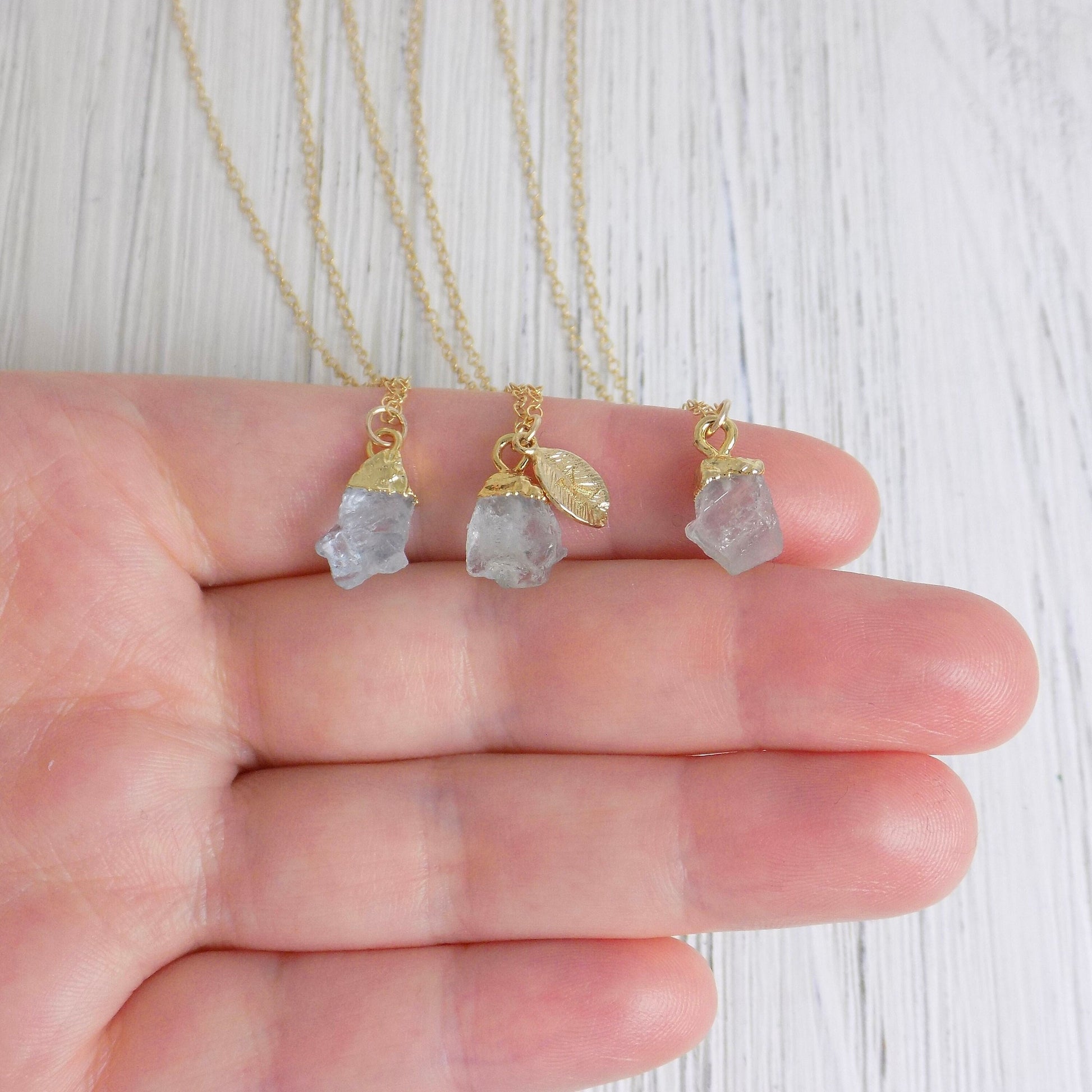 Custom Raw Aquamarine Gemstone Necklace Gold, March Birthstone Gifts For Her, G13-551