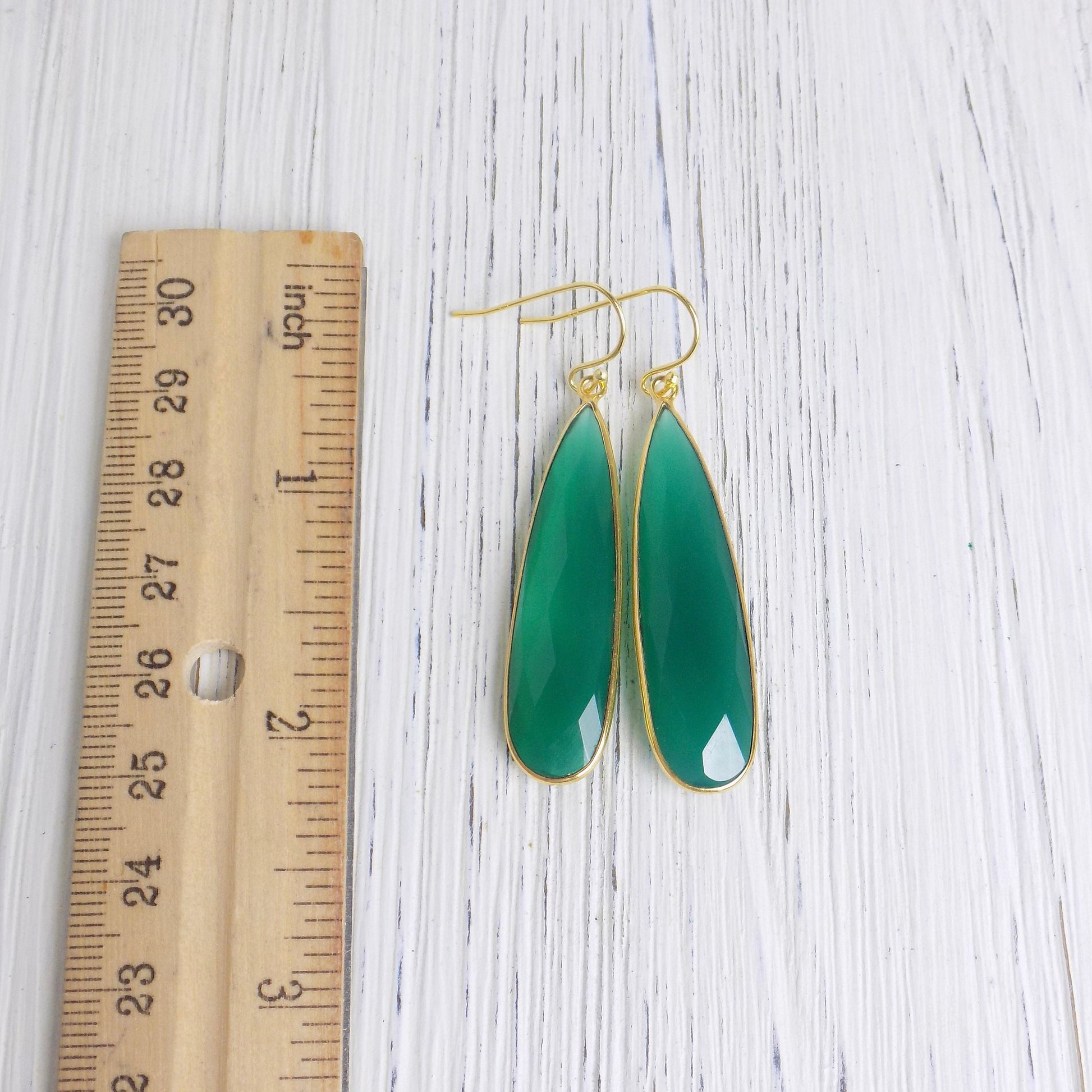 Large Green Onyx Drop Earrings in Gold, Natural Gemstone Statement, Christmas Gift For Her, M6-22