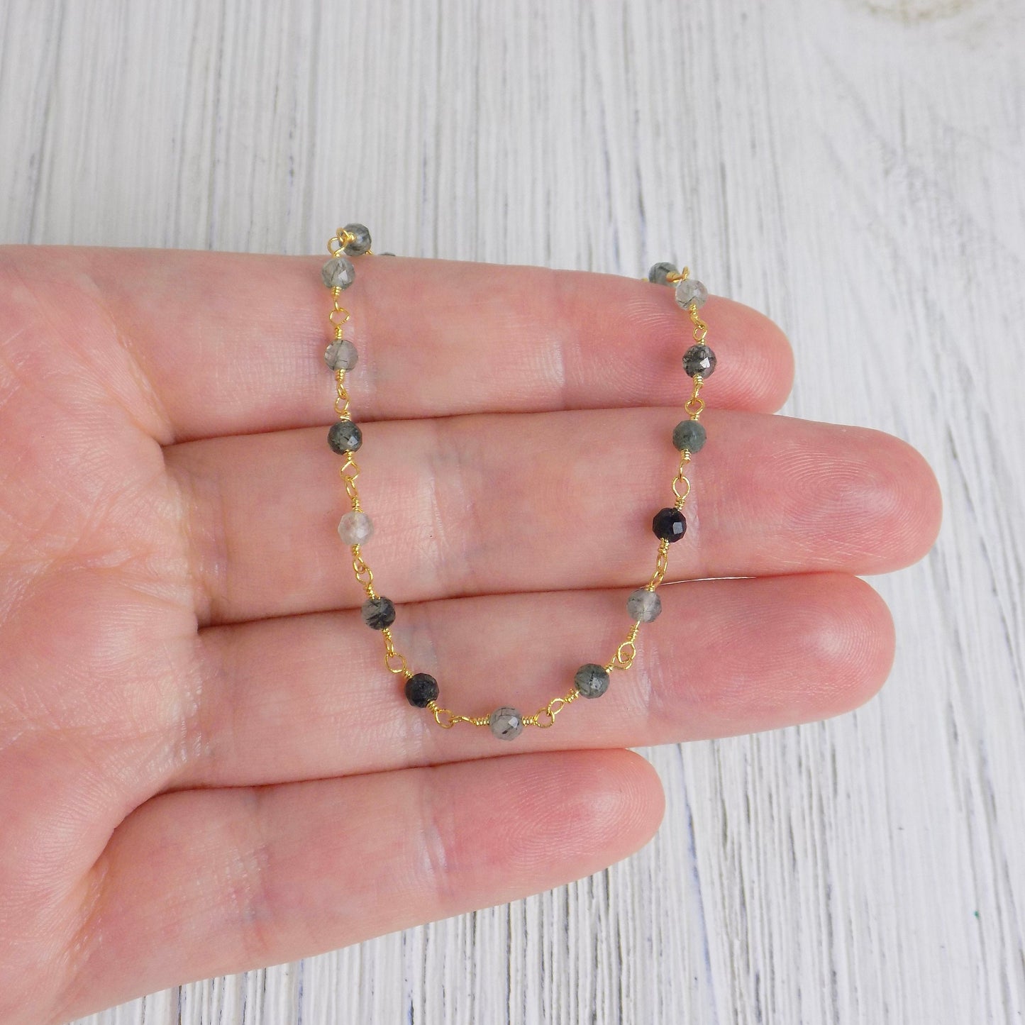 Tiny Moss Agate Bracelet - Green Stone Bracelet Gold