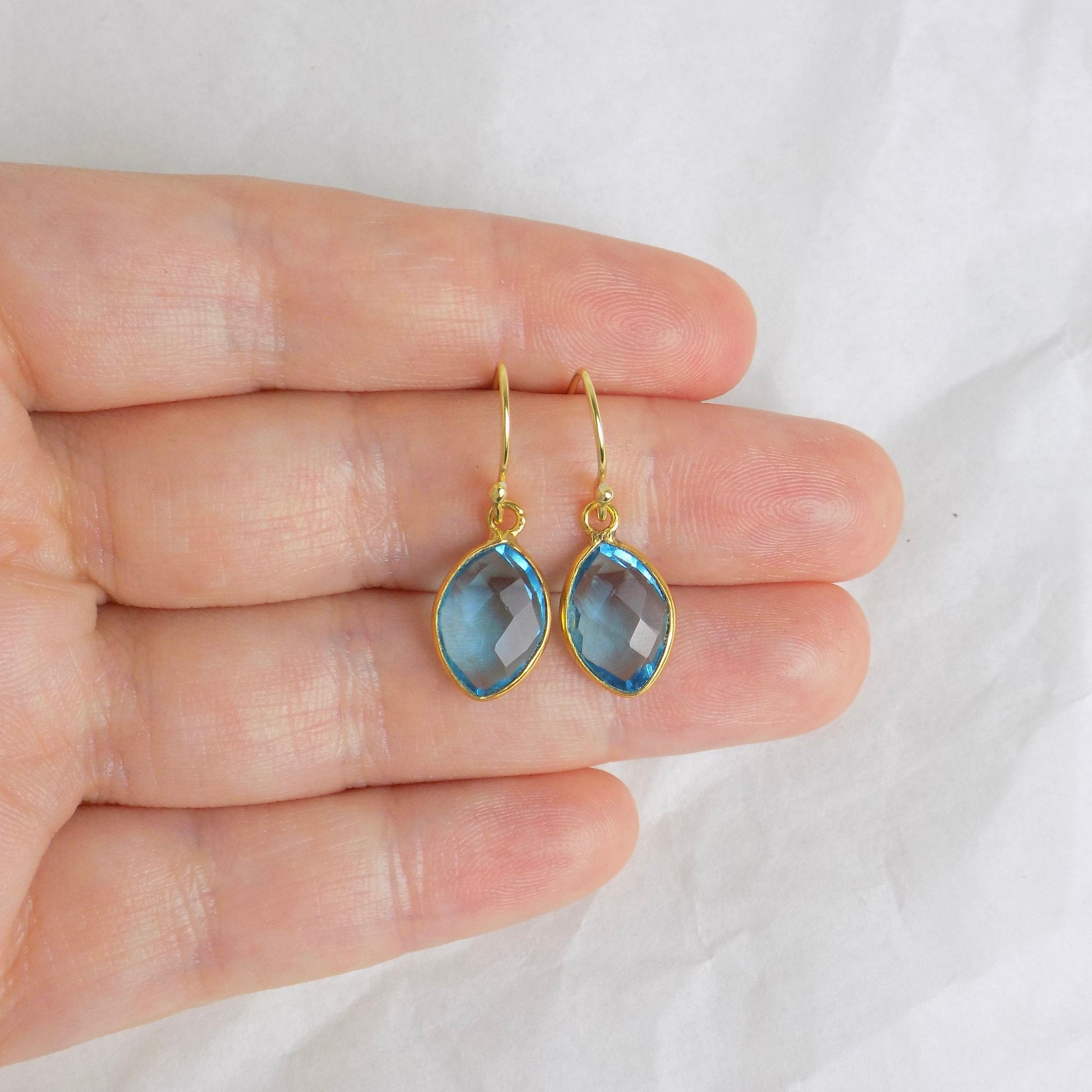 Blue Topaz Dangle Earrings Gold, Minimalist Gemstone Earring For Women, Christmas Gifts For Her, M6-44