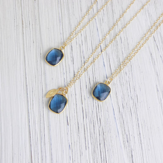 Bridesmaid Gift, Personalized Iolite Necklace Gold, Blue Crystal Necklace, Mothers Day Gift For Mom, M5-380