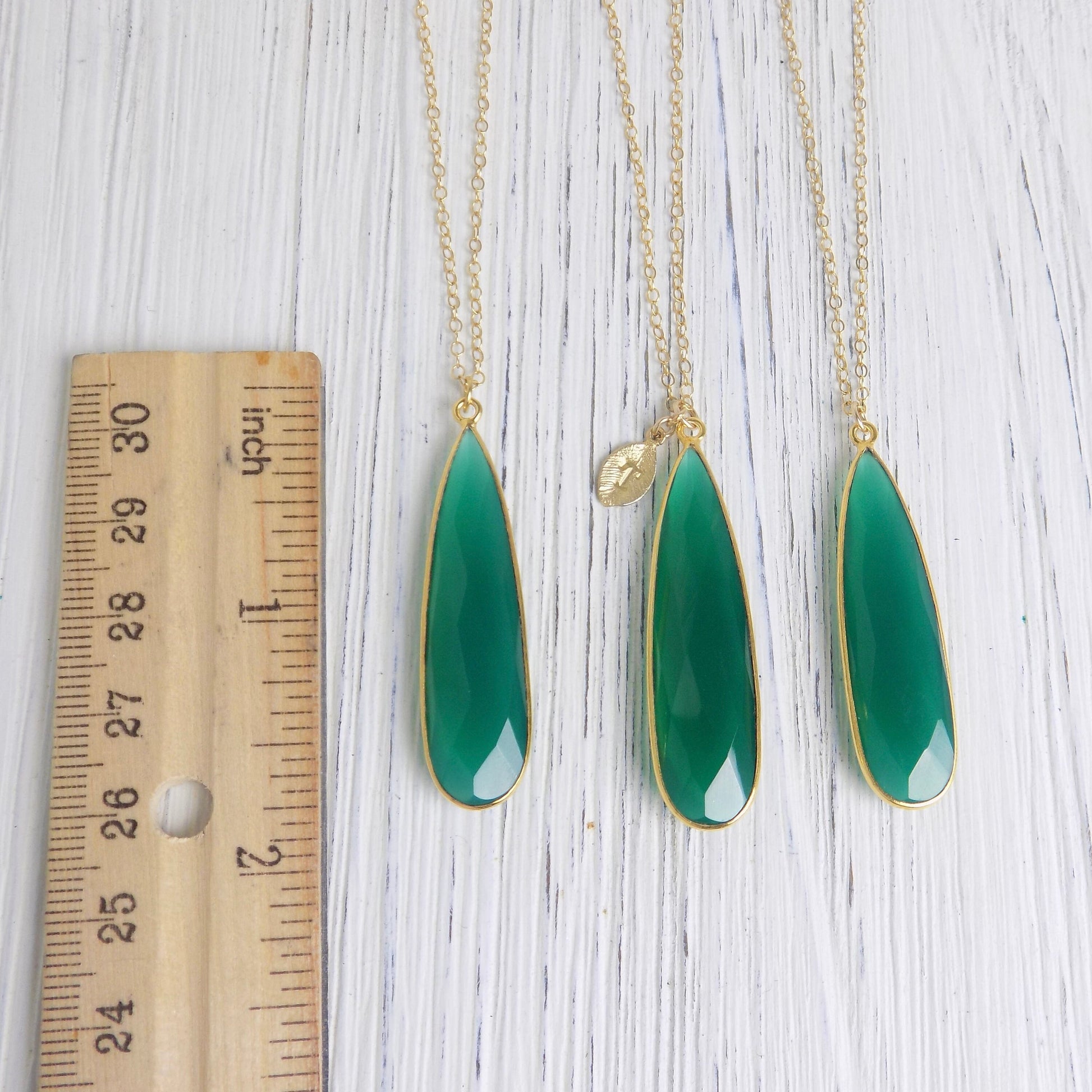 Gifts For Her, Large Green Onyx Necklace with Custom Initial Charm on 14K Gold Filled Chain, M6-36