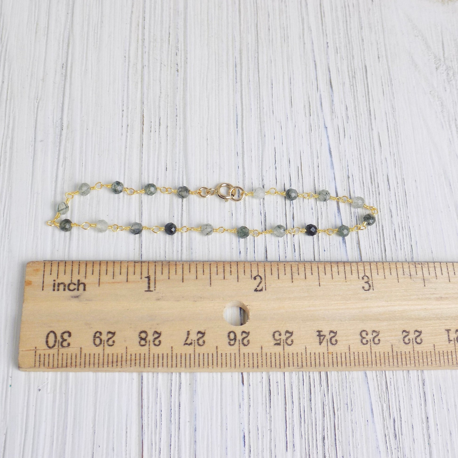 Tiny Moss Agate Bracelet - Green Stone Bracelet Gold