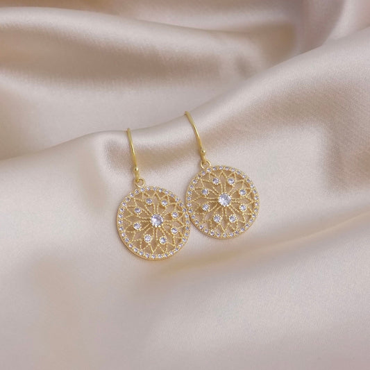 Teacher Gift, Round Zircon Earrings Gold, Filigree Earrings, Gifts For Best Friend, Gift For Girlfriend, M6-100