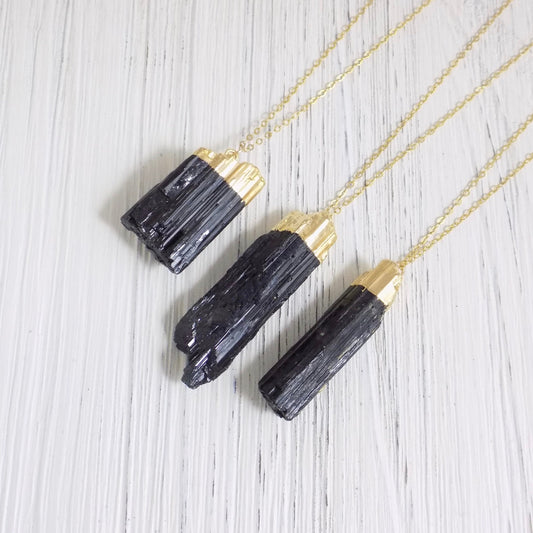 Large Raw Black Tourmaline Necklace - Statement Necklaces