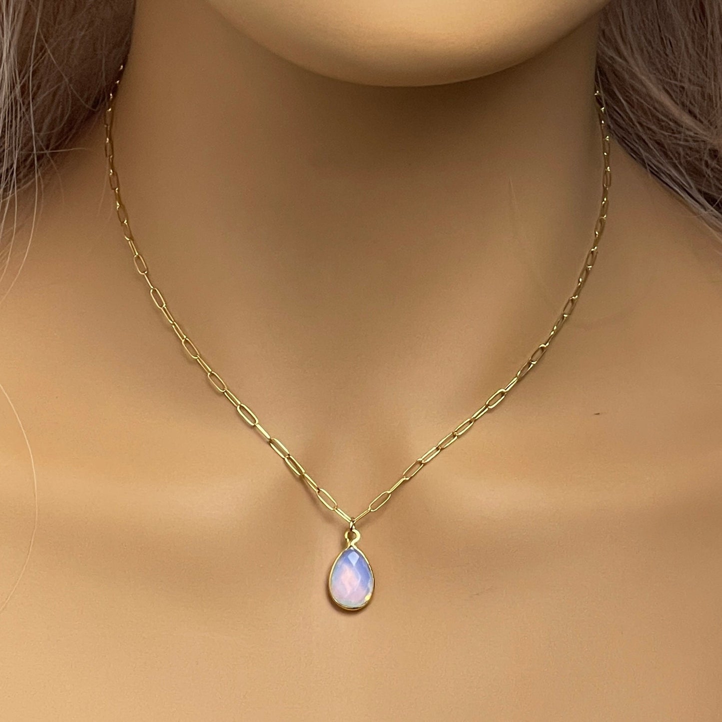 Unique Birthday Gift, Opal Necklace Gold, Paperclip Chain 14K Gold Filled, October Birthstone Jewelry, Gift For Best Friend, M6-95