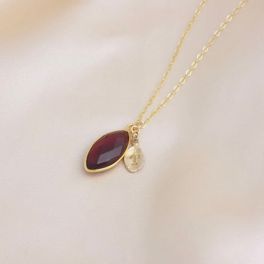 Garnet Necklace Gold Personalized, Dark Red Crystal Pendant, Mothers Day Gift, M6-98