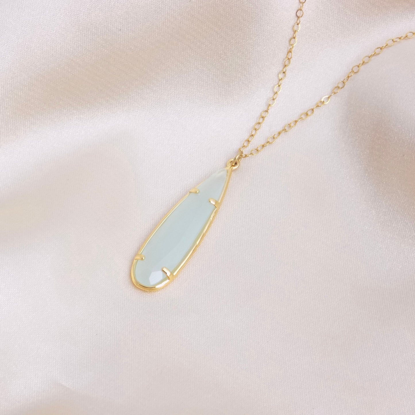 Aqua Chalcedony Gemstone Necklace Gold, Sea Foam Chalcedony Pendant, Christmas Gifts For Her, M6-122