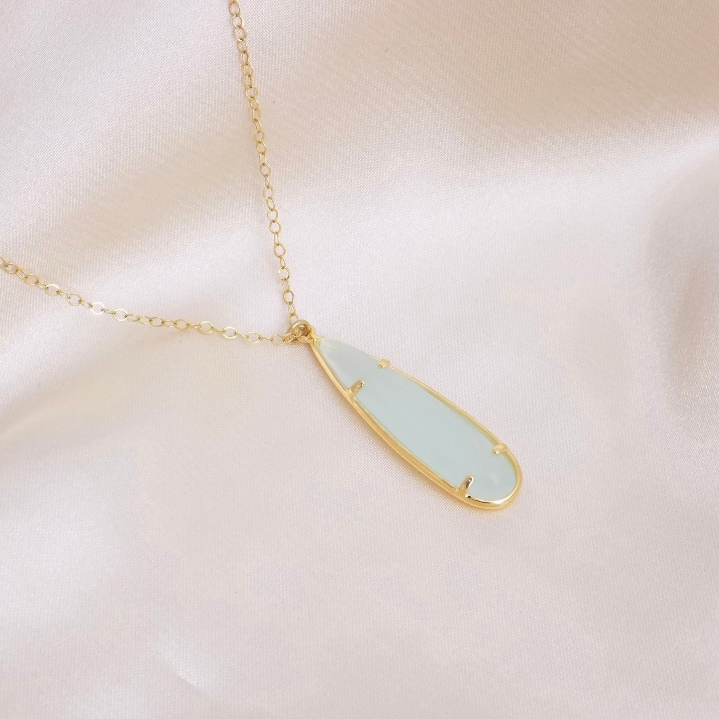 Aqua Chalcedony Necklace Gold, Sea Blue Crystal Pendant, Bridesmaid Gift, Gifts For Mom, M6-122