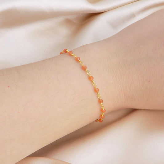 Tiny Carnelian Bracelet, Orange Stone Bracelet Gold, Dainty Super Thin Bracelet, Simple Bracelet Everyday, Gifts For Her, M6-141