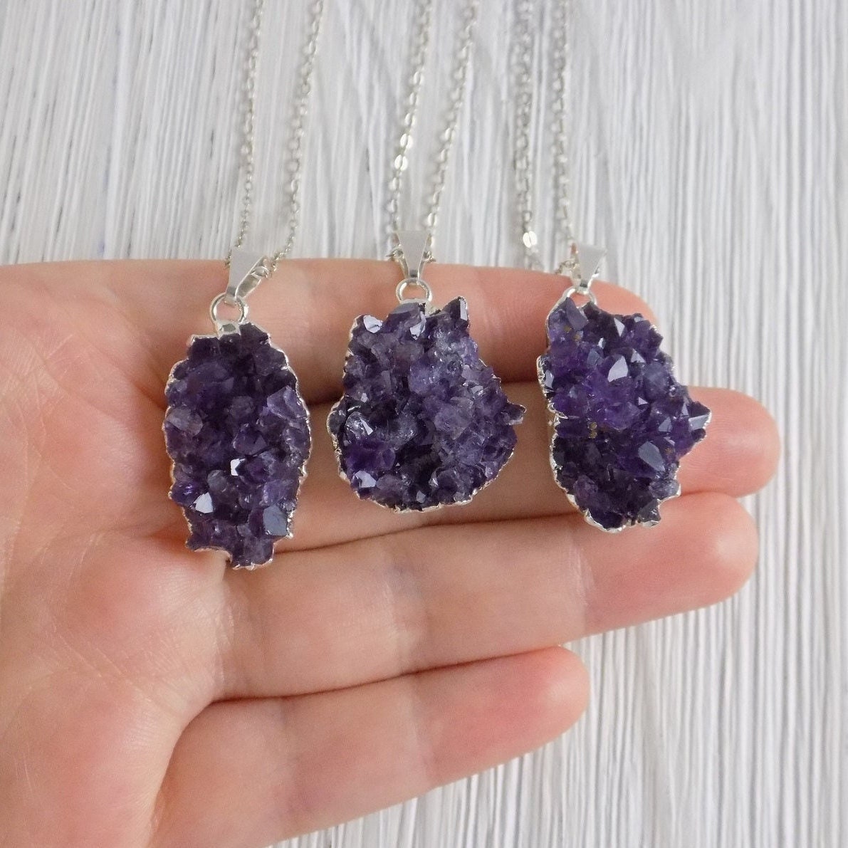 Small Amethyst Necklace Silver, Raw Purple Druzy Pendant, Gifts For Mom, Gift For Best Friend, R12-30