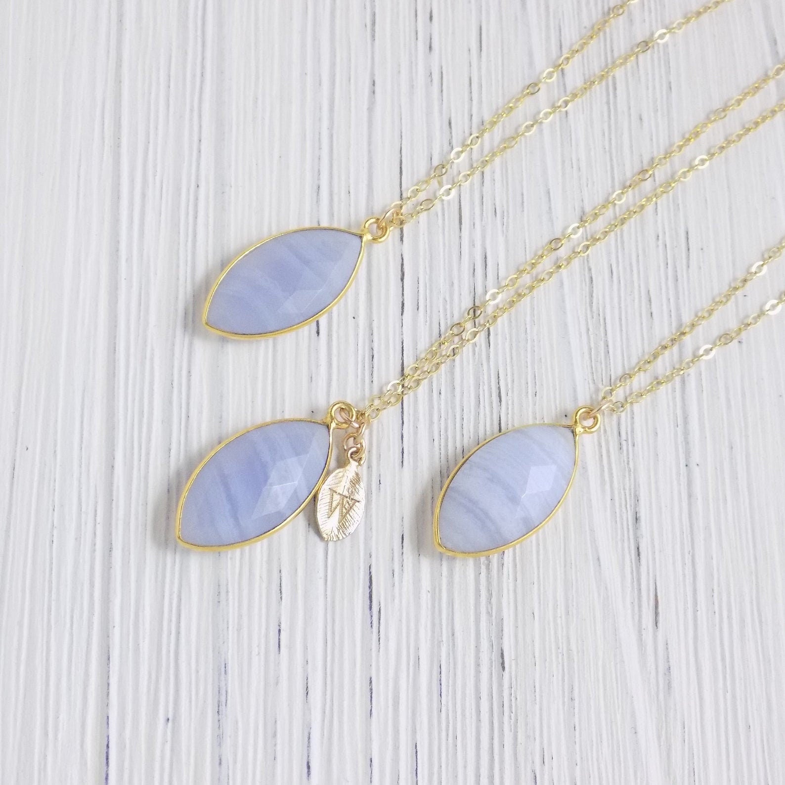 Blue Lace Agate Necklace - Personalized Lace Agate Pendant