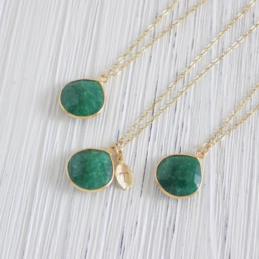 Raw Emerald Necklace - Personalized Emerald Necklace Gold Fill