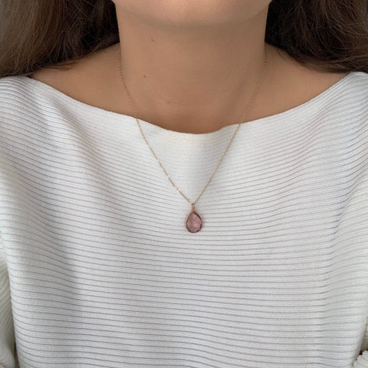 Natural Morganite Gemstone Necklace With Custom Stamped Initial on 14K Gold Filled Chain, M4-61