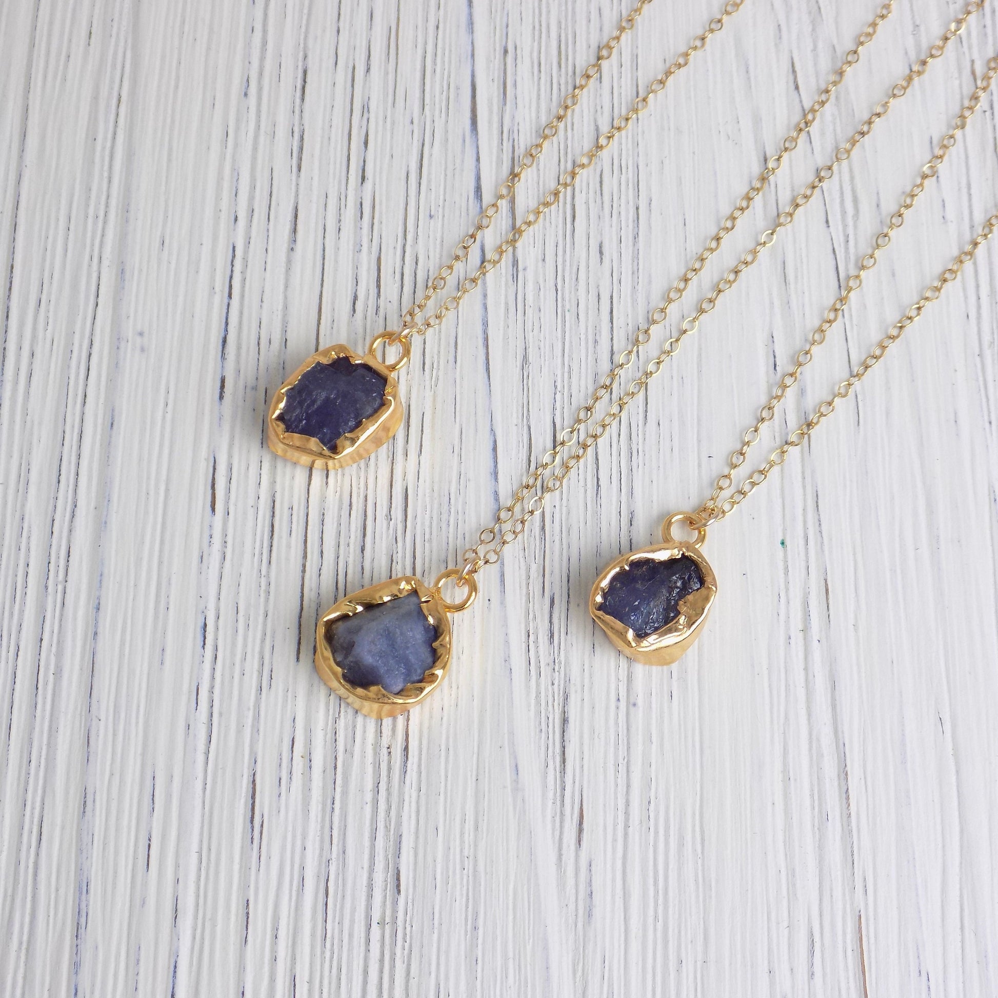 Natural Tanzanite Gemstone Necklace Gold, December Birthstone, Raw Crystals For Women, M6-166