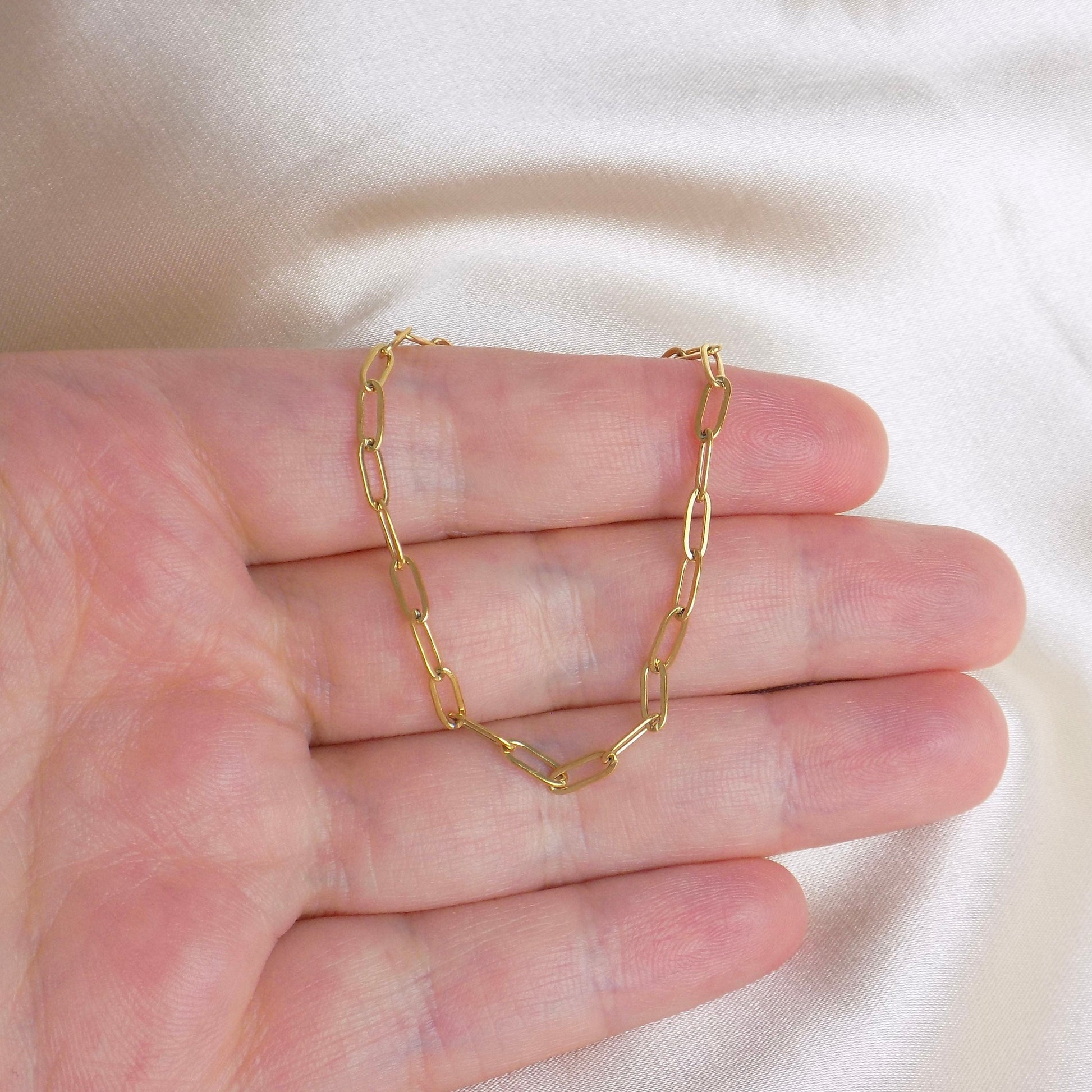 18K Gold Paperclip Chain Bracelet Adjustable Stainless Steel, Delicate Thin Gold Layer, Simple Everyday, M6-167