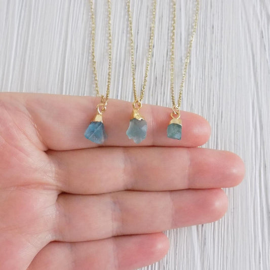 Tiny Raw Fluorite Natural Gemstone Necklaces on 14K Gold Filled Chain, Christmas Gift Women, M1-12