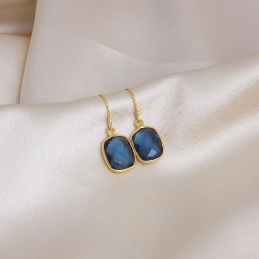 Small Iolite Earrings Gold, Elegant Blue Crystal Earring, Bridal Jewelry, Something Blue, Gifts For Wife, Gift For Best Friend, M6-126