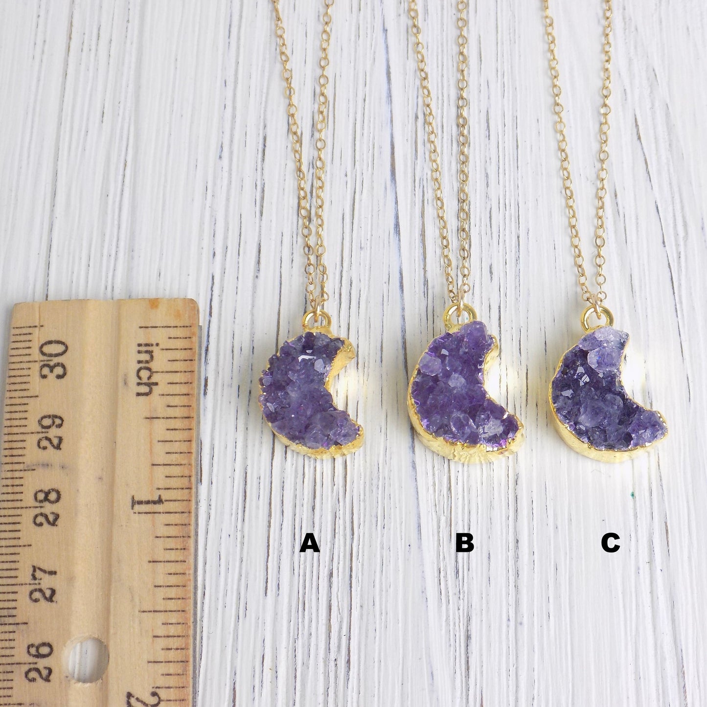 Crescent Moon Natural Amethyst Gemstone Necklace Gold, R14-02