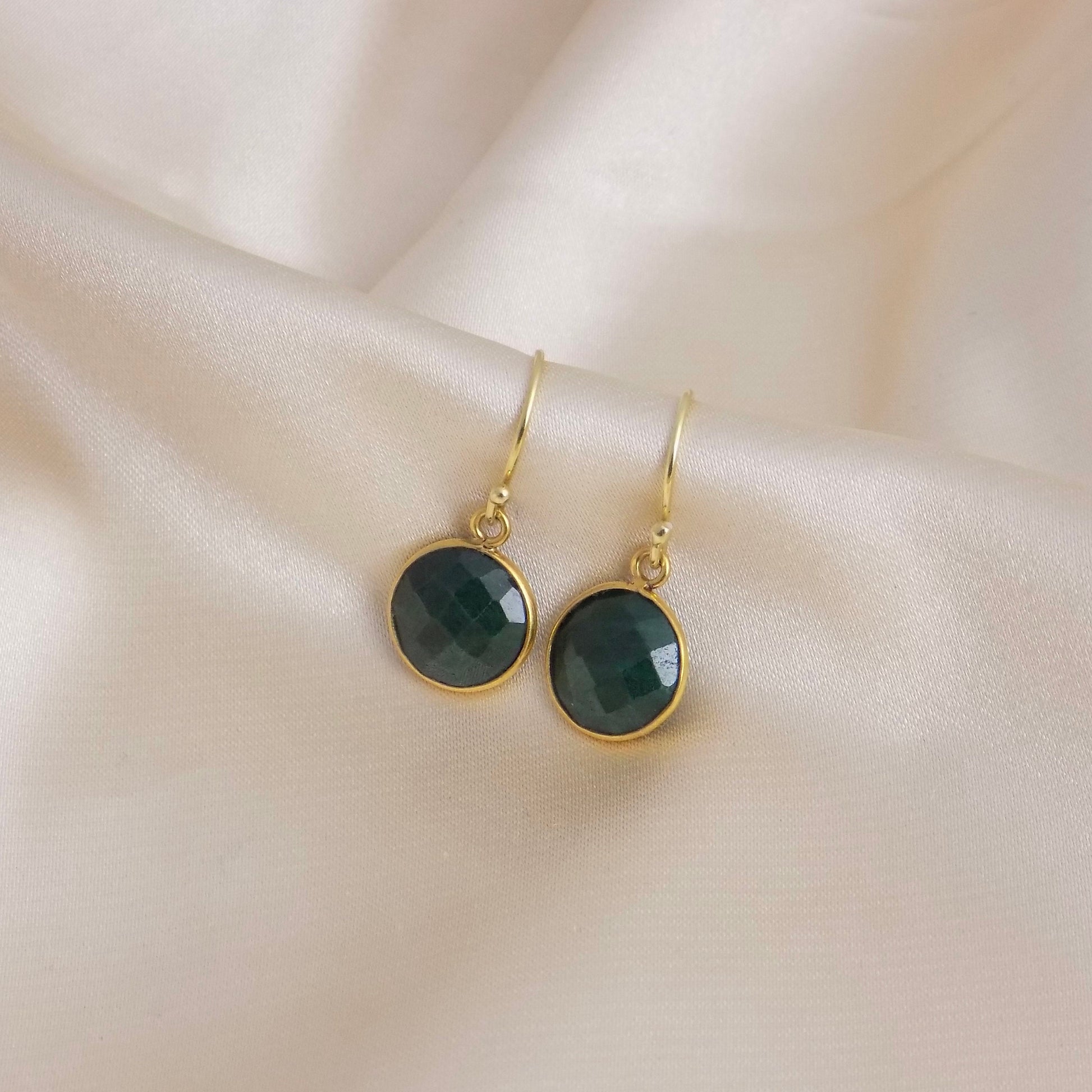 Emerald Earrings Gold, May Birthstone Earrings, Green Stone Earrings Round, Teacher Gift Women, M6-151