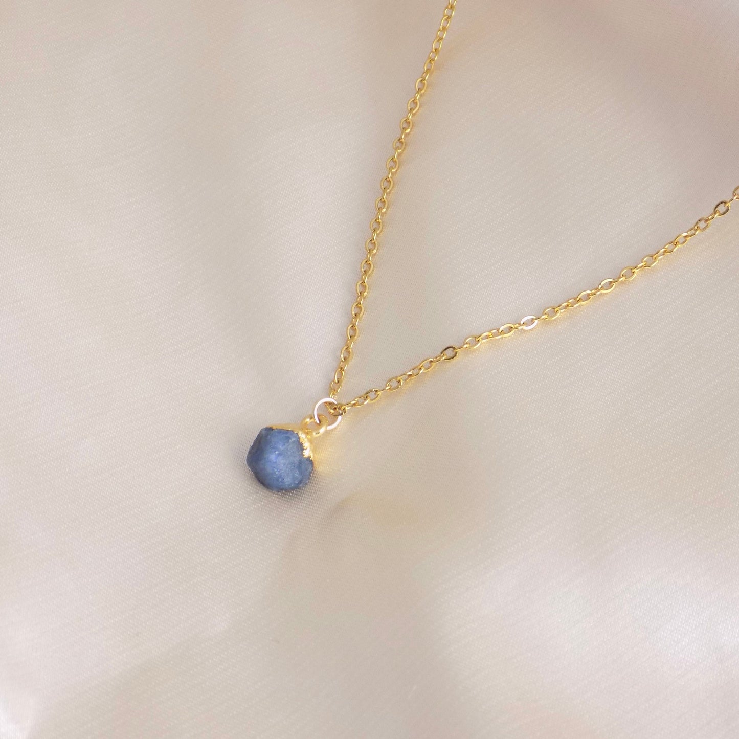 Small Raw Sapphire Necklace 18K Gold Stainless Steel Chain, M6-703