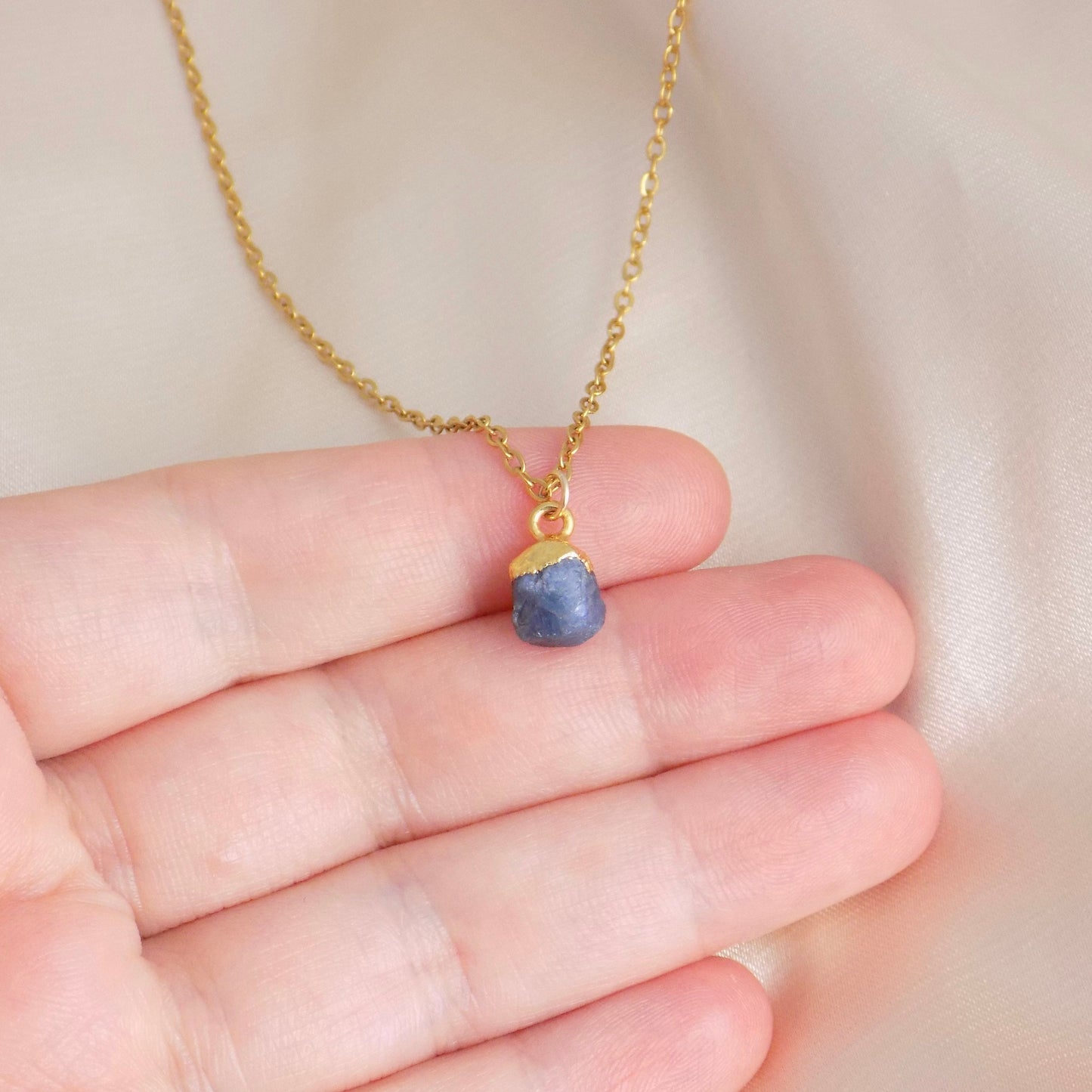 Small Raw Sapphire Necklace 18K Gold Stainless Steel Chain, M6-703