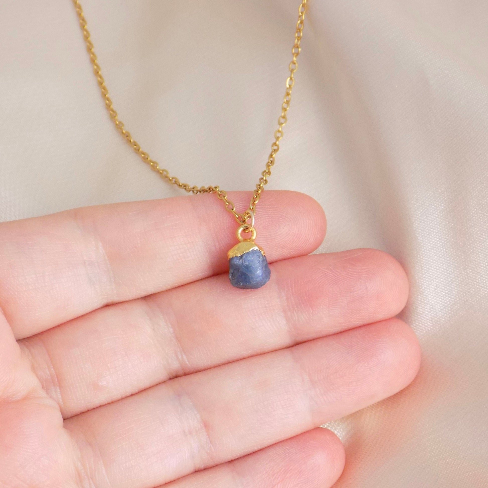 Small Raw Sapphire Necklace 18K Gold Stainless Steel Chain, M6-703