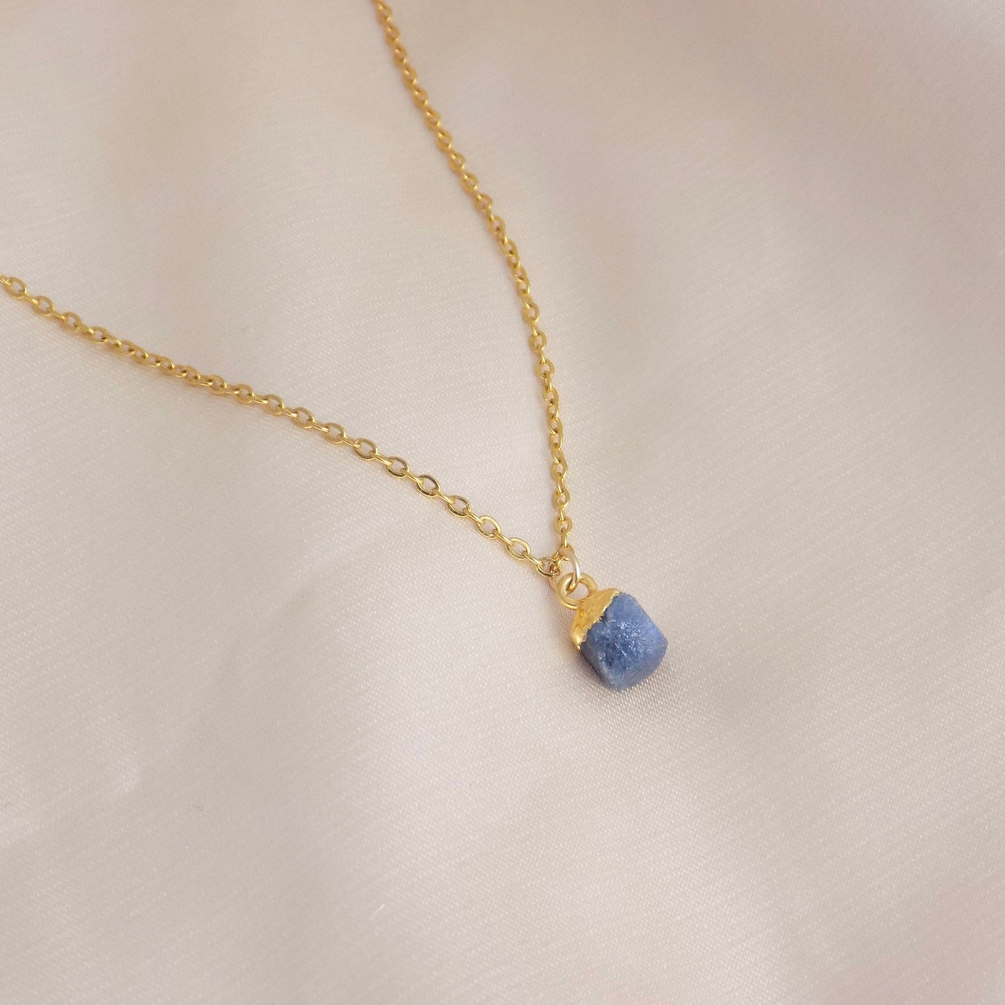 Small Raw Sapphire Necklace 18K Gold Stainless Steel Chain, M6-703