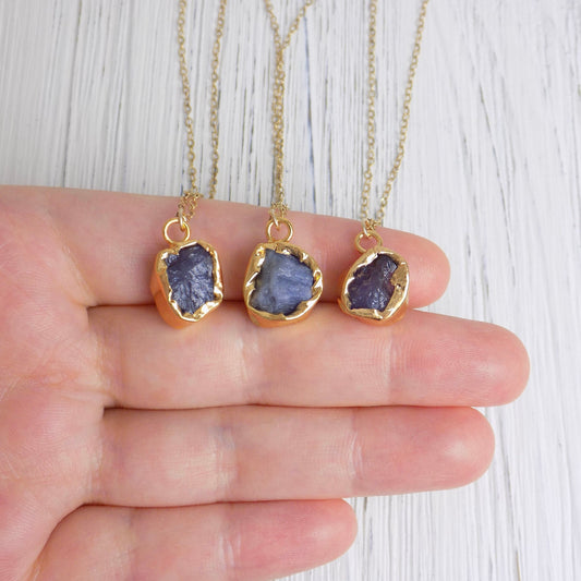 Natural Tanzanite Gemstone Necklace Gold, December Birthstone, Raw Crystals For Women, M6-166