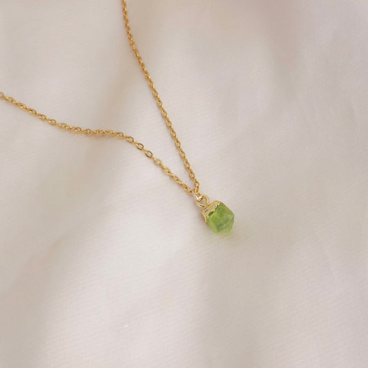 Small Raw Peridot Necklace 18K Gold Stainless Steel Chain