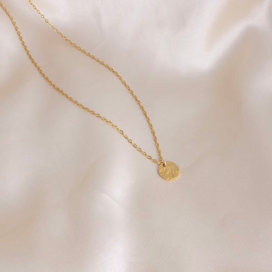 18K Gold Coin Necklace For Everyday Layering, Hammered Round Charm, Stainless Steel Jewelry