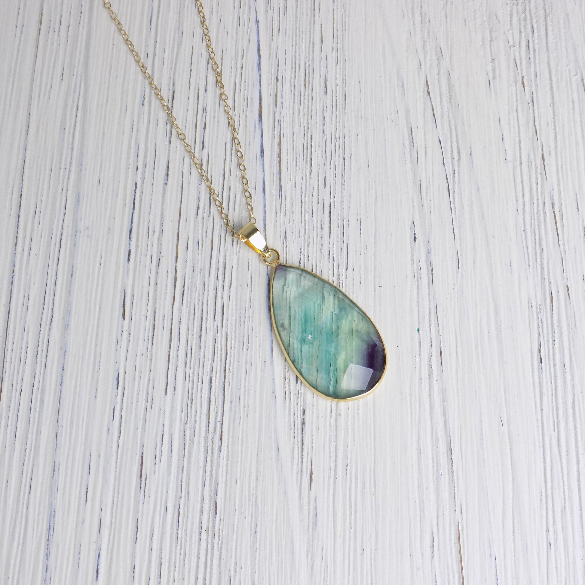 Fluorite Necklace, Boho Purple Green Crystal Necklace, Chunky Gemstone Necklace, Gold Layering Necklace, Mom Gift, M6-718