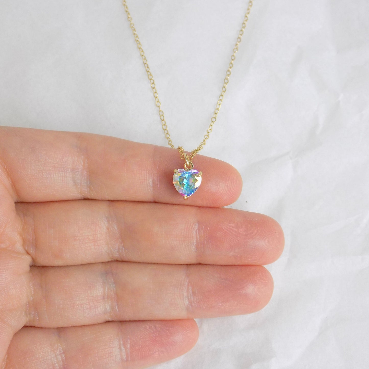 Tiny Heart Necklace, Purple Aura Quartz Heart Charm Necklace Layering Gold, Best Friend Gift, M6-40