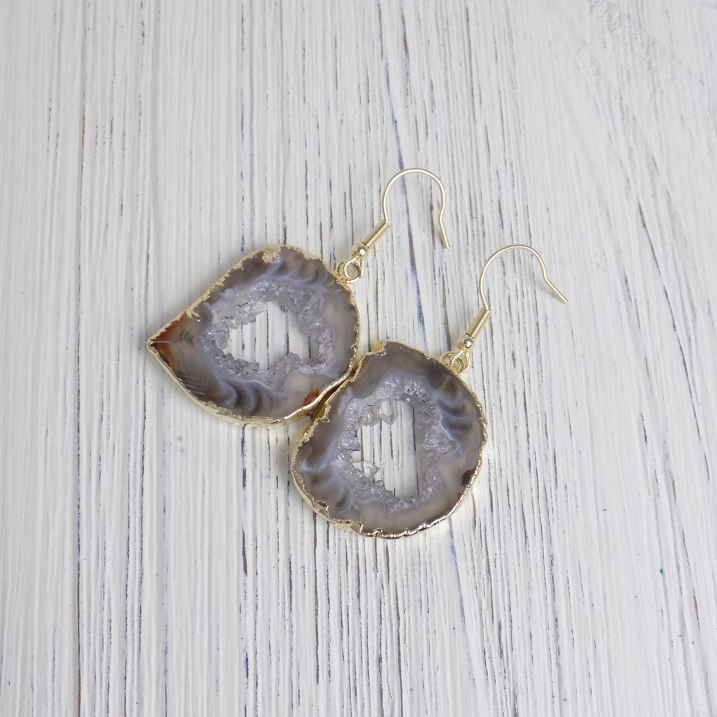 Natural Geode Earrings Gold, Mothers Day Gift Women, G14-81