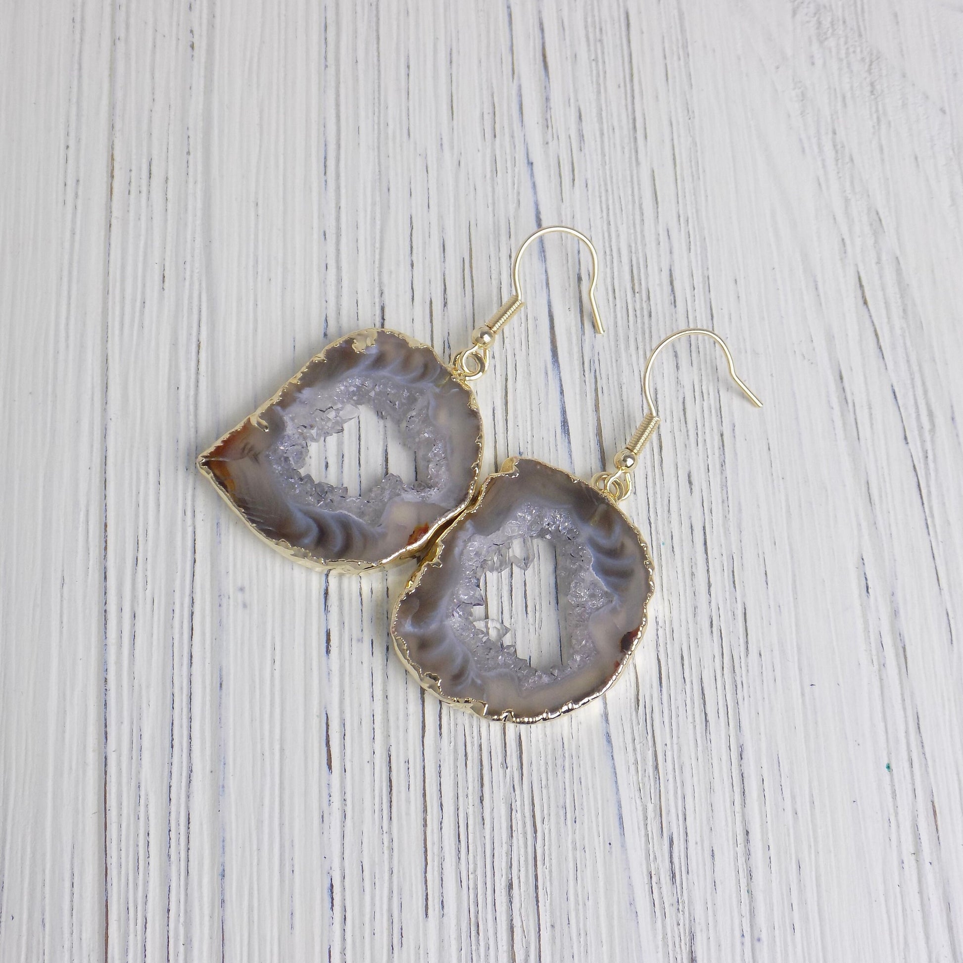 Natural Geode Earrings Gold, Mothers Day Gift Women, G14-81