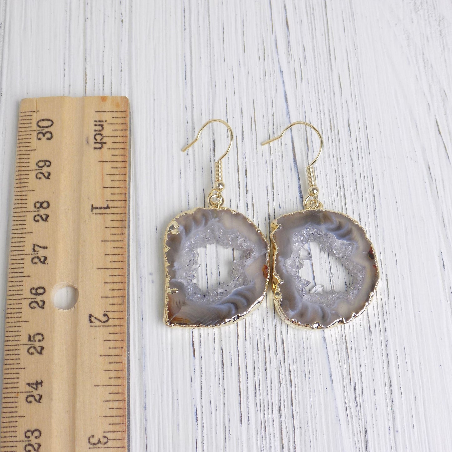 Natural Geode Earrings Gold, Mothers Day Gift Women, G14-81