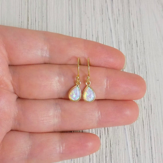 Gold Opal Earrings - Tiny Drop Opal Earring