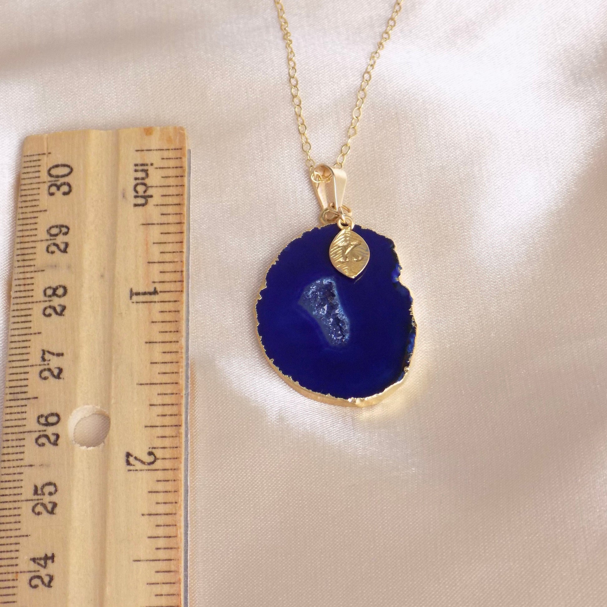 Blue Geode Necklace Gold, Personalized Gemstone Pendant, Christmas Gift Women, G14-787