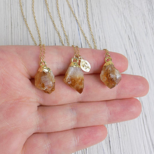 Small Citrine Necklace Gold, Citrine Crystal Pendant Personalized Layering, Minimalist Raw Gemstone, Mothers Day Gift, G13-516