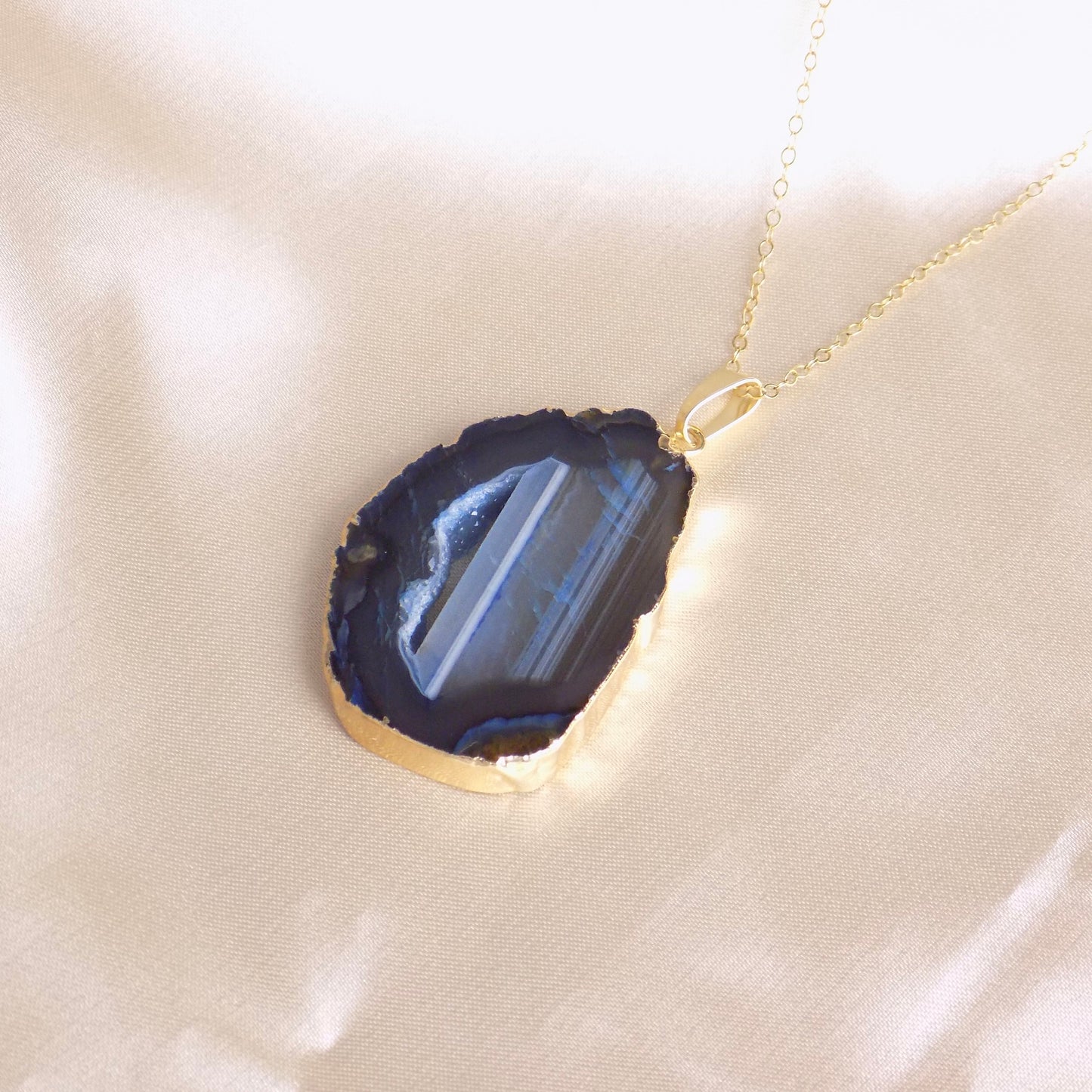 Black Geode Necklace Gold, Unique Druzy Crystal Pendant, Personalized Christmas Gift For Her, G14-753