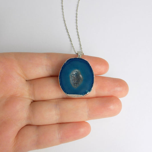 Mom Gift - Small Geode Necklace Silver