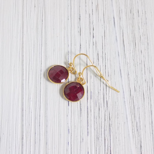 Small Raw Ruby Drop Earrings Gold, Natural Gemstone Jewelry Gifts For Women, M4-96