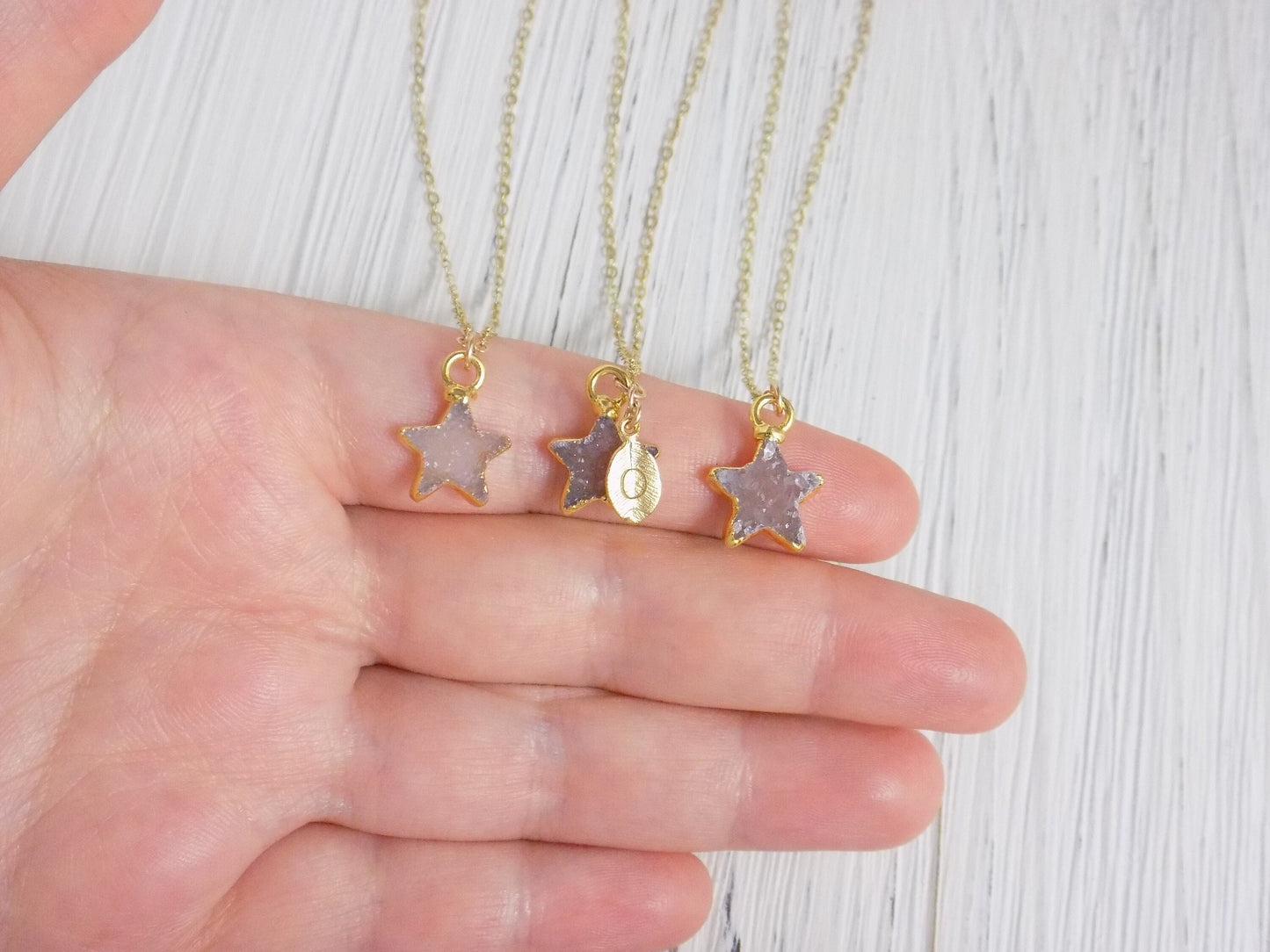 Star Druzy Necklace, Unique Star Necklace, Personalized Initial, Boho Gifts For Daughter, R11-10