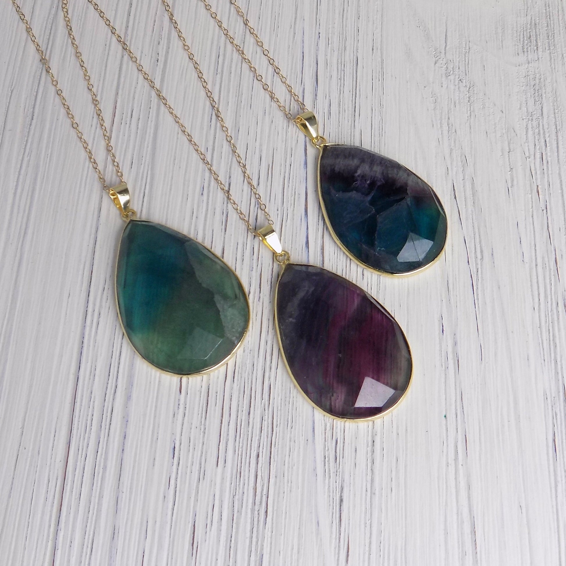 Multicolor Fluorite Necklace, Purple Green Crystal Necklace Boho, Gold Layering, Best Friend Gift Women, M6-749