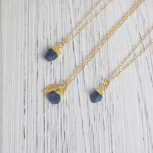 Tiny Raw Sapphire Necklace Gold, Personalized Blue Crystal Charm, Genuine Sapphire, Gift For Her, M5-402