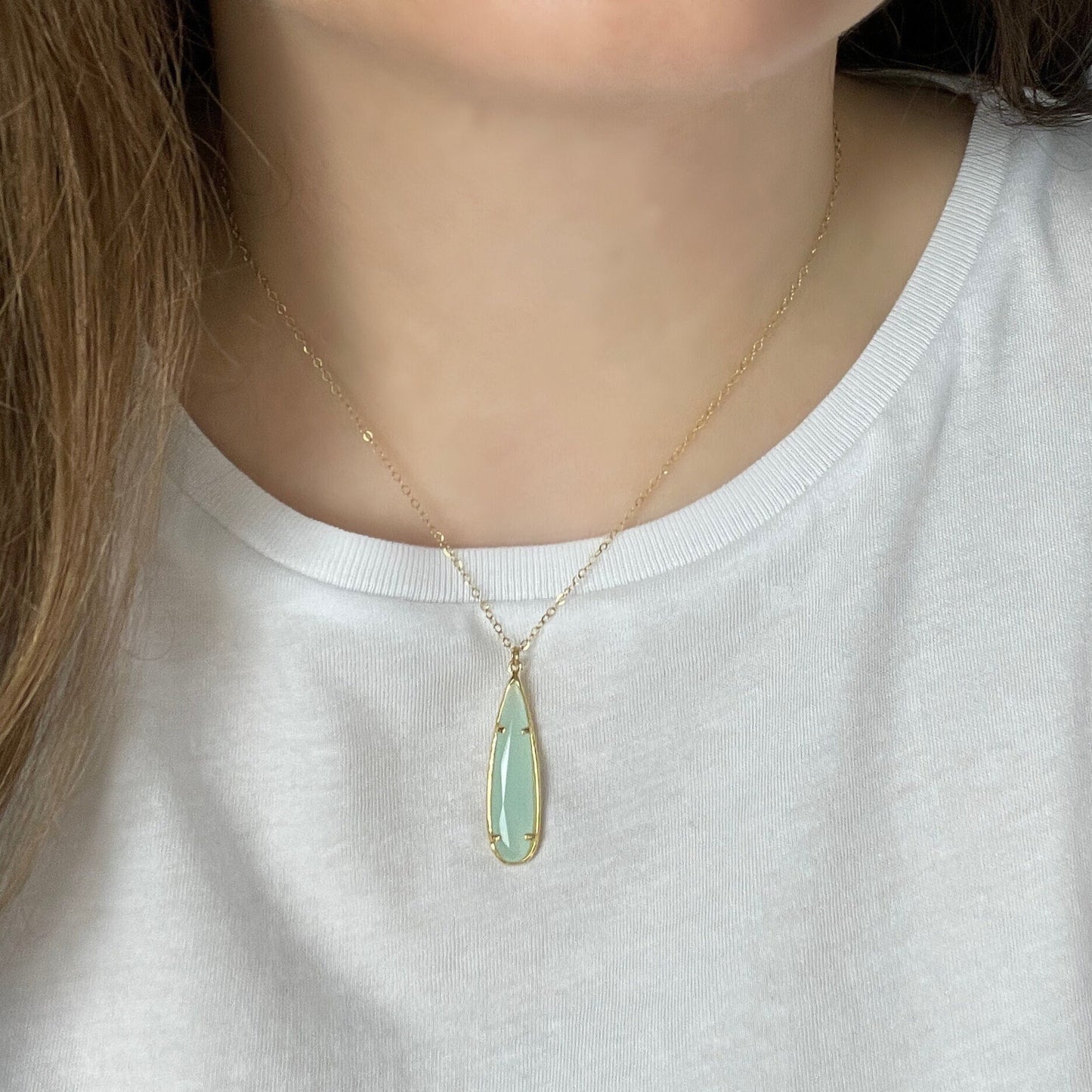 Aqua Chalcedony Necklace Gold, Sea Blue Crystal Pendant, Bridesmaid Gift, Gifts For Mom, M6-122